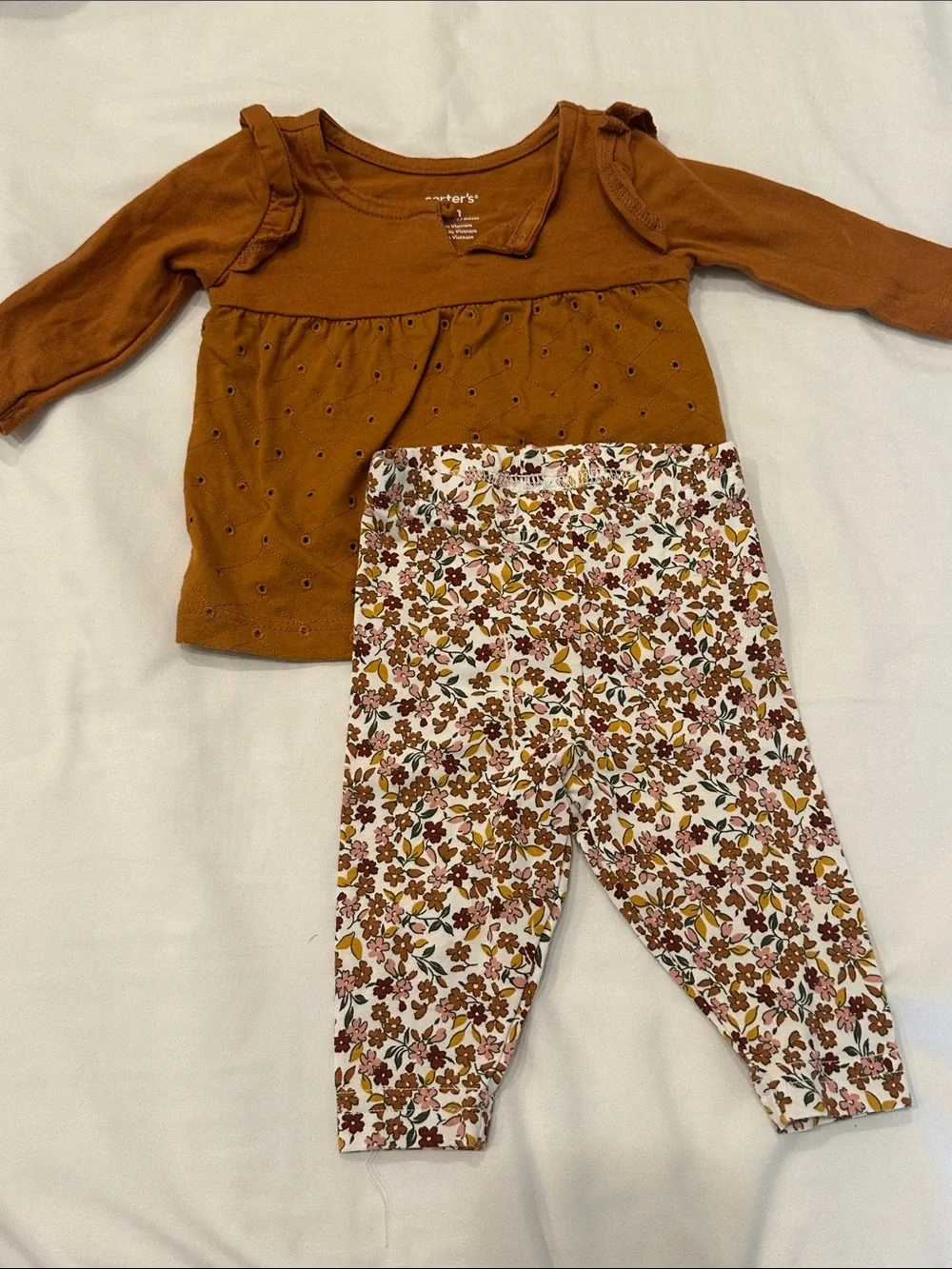 Carter's Rust Top with Floral Print Leggings - Brown & White